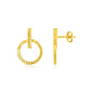 Yellow Gold 14k Textured Circle and Bar Post Earrings with Pushback Clasps