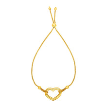 Load image into Gallery viewer, Adjustable Bracelet with Shiny Open Heart in 14k Yellow Gold