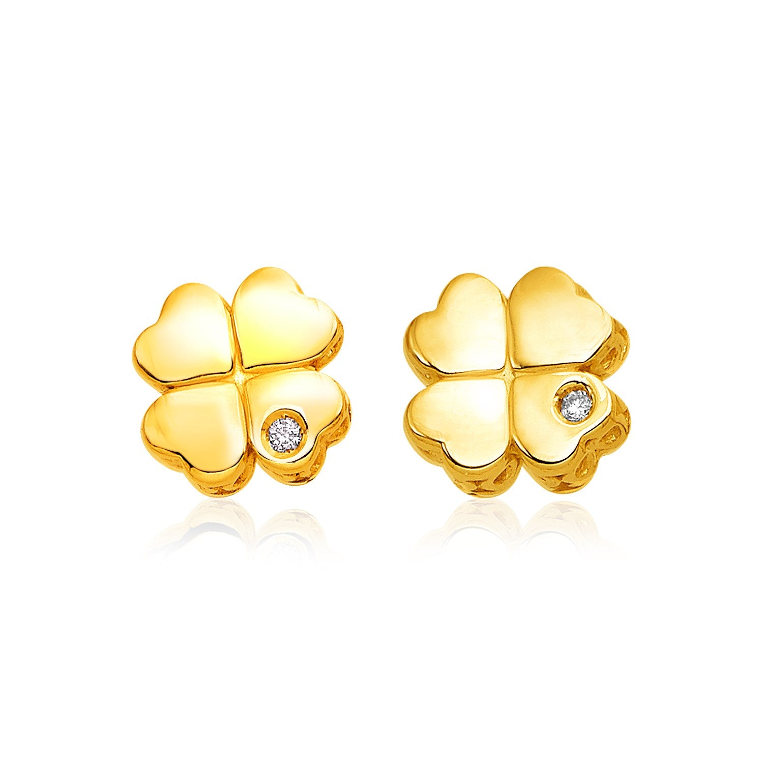 Yellow Gold 14K Polished Four Leaf Clover Fancy Earrings with Diamonds