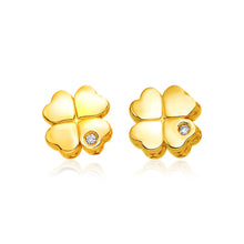 Load image into Gallery viewer, Yellow Gold 14K Polished Four Leaf Clover Fancy Earrings with Diamonds