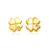 Yellow Gold 14K Polished Four Leaf Clover Fancy Earrings with Diamonds