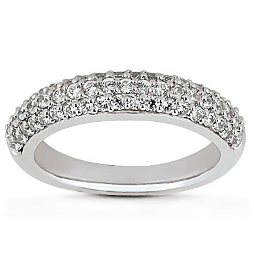 White Gold 14k Triple Multi-Row Micro-Pave Crafted Diamond Wedding Ring Band