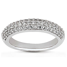 White Gold 14k Triple Multi-Row Micro-Pave Crafted Diamond Wedding Ring Band