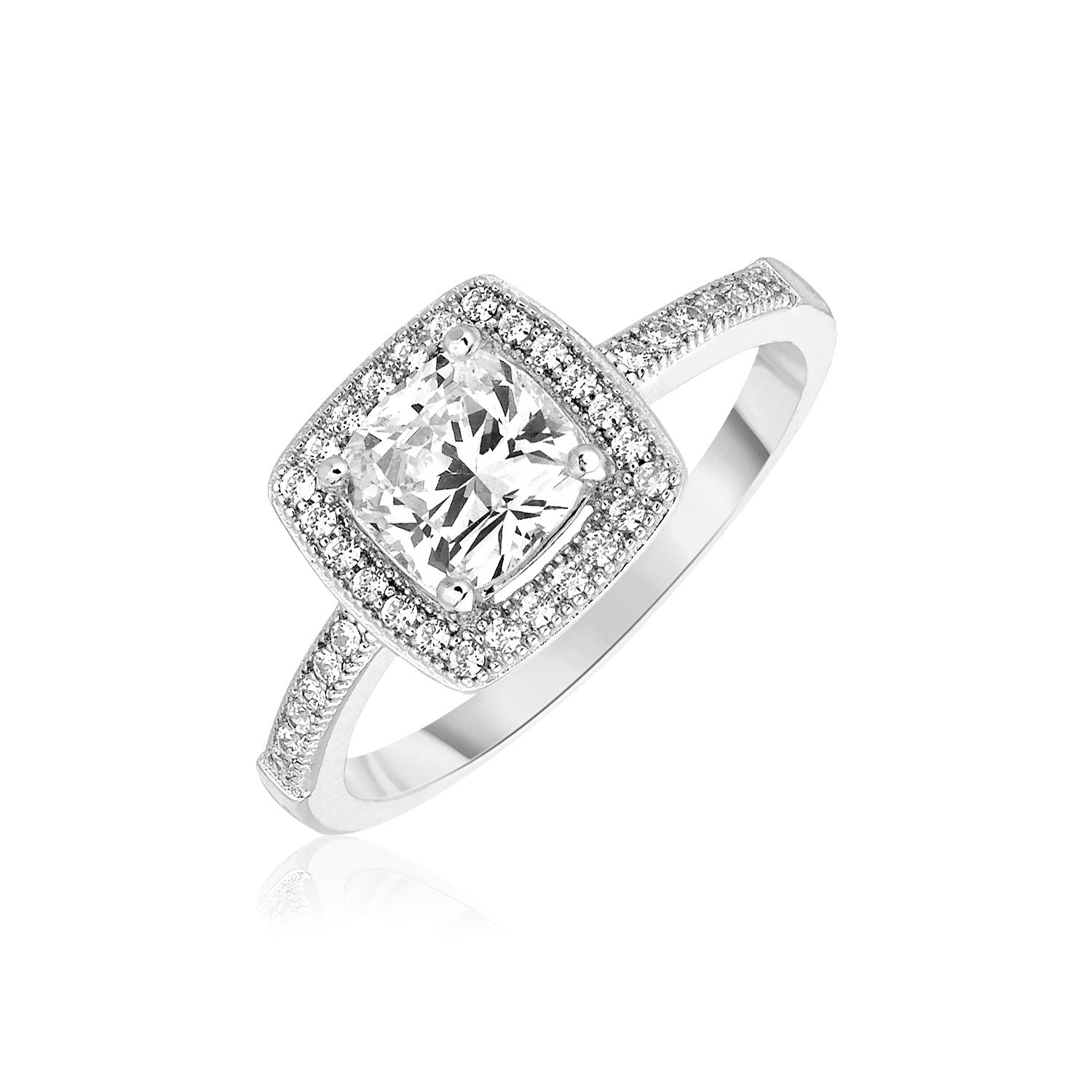 Sterling Silver Square Halo Fancy Ring with Cubic Zirconias