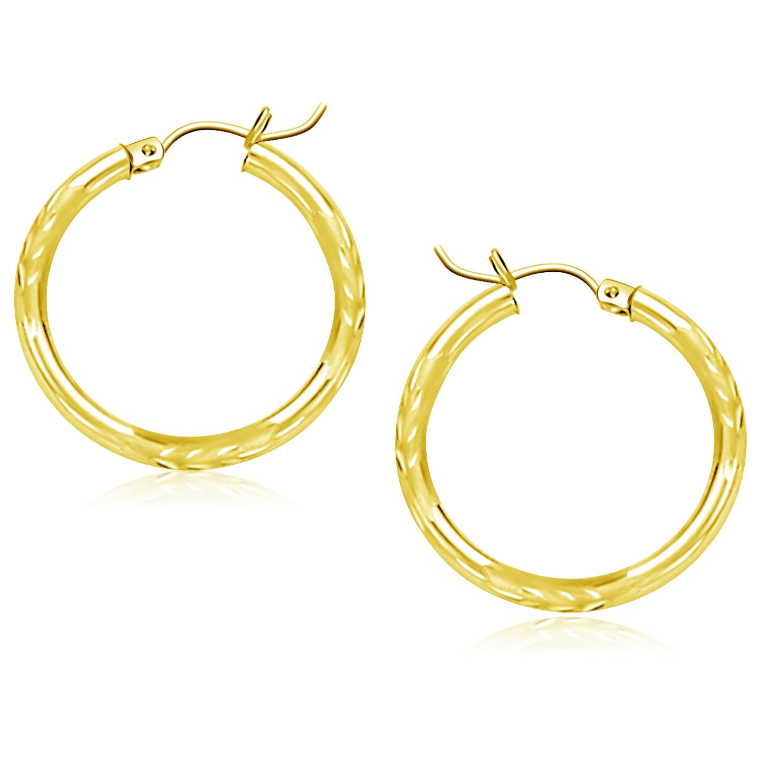 Yellow Gold 14k 25mm Diamond Cut Hoop Earrings with Snap Lock Backing