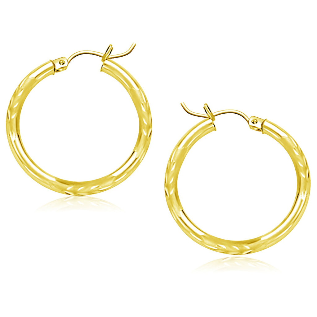 Yellow Gold 14k 25mm Diamond Cut Hoop Earrings with Snap Lock Backing
