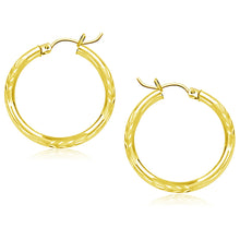 Load image into Gallery viewer, Yellow Gold 14k 25mm Diamond Cut Hoop Earrings with Snap Lock Backing