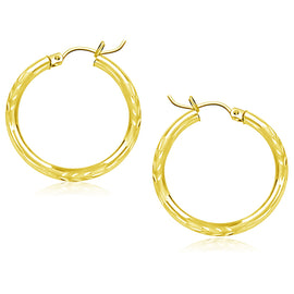 Yellow Gold 14k 25mm Diamond Cut Hoop Earrings with Snap Lock Backing