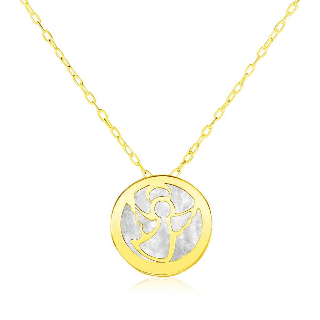 Yellow Gold 14k Women's Pearl Necklace with Angel Symbol