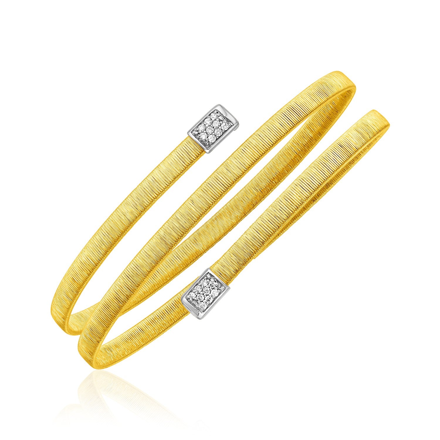 Two Tone Gold 14k Spiral Bangle with Diamonds