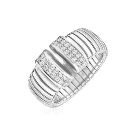 Sterling Silver Serpentine Style Fancy Ring with White Cubic Zirconias