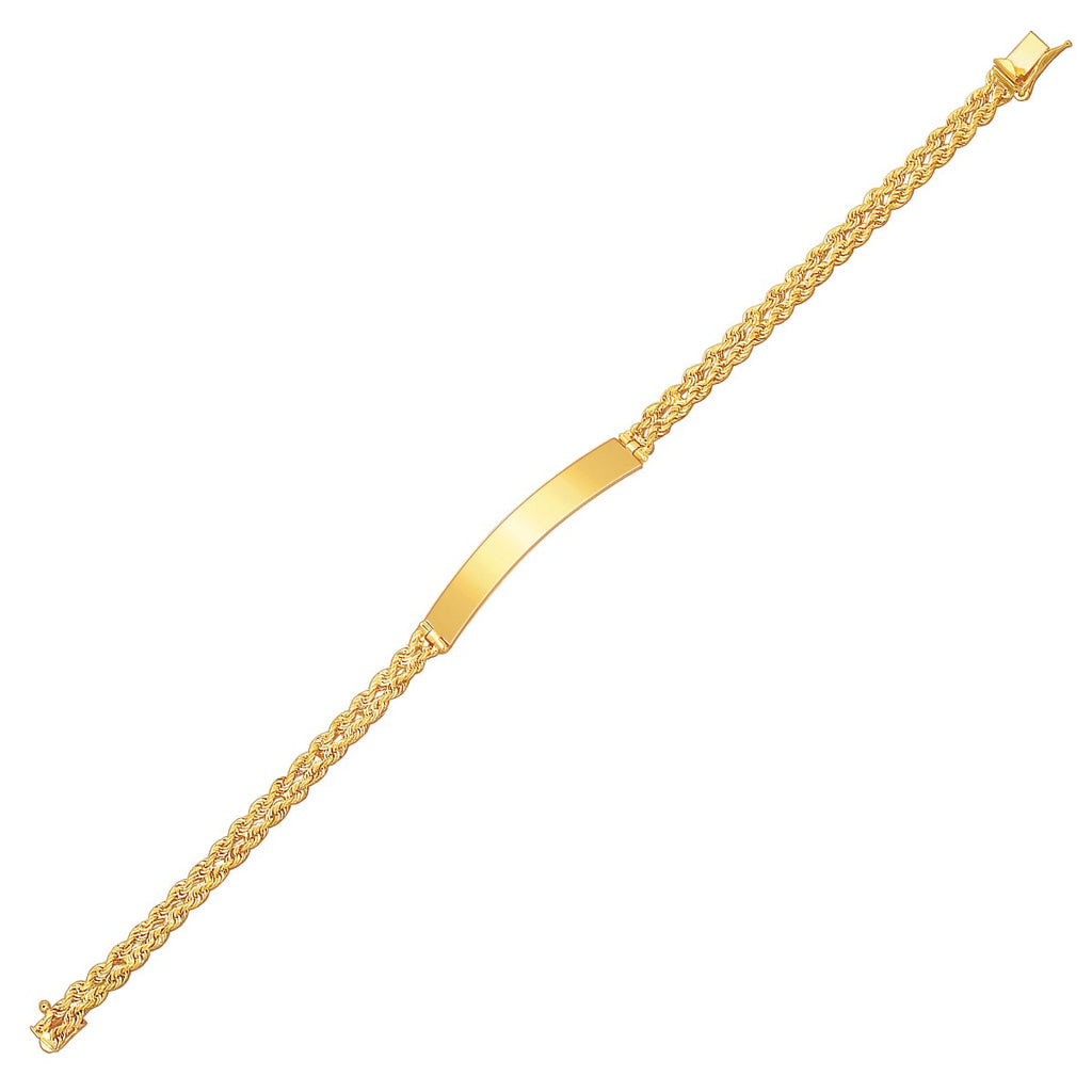 Yellow Gold 14k Women's ID Bracelet with Double Rope Chain