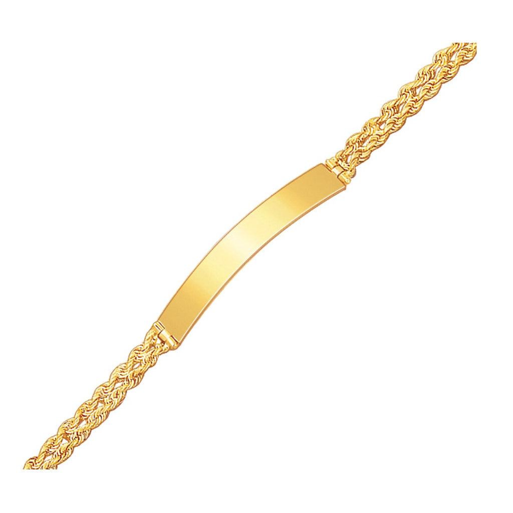 Yellow Gold 14k Women's ID Bracelet with Double Rope Chain