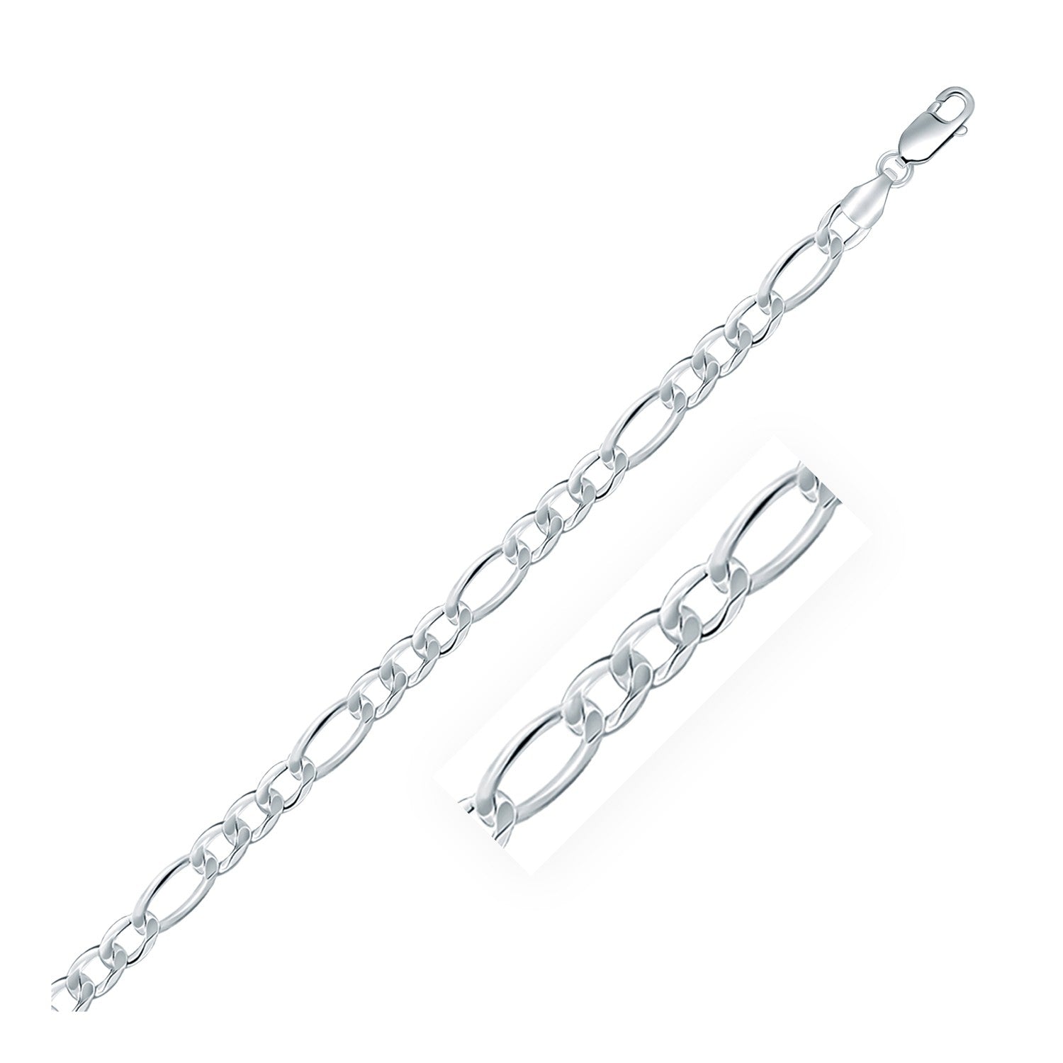 Rhodium Plated 5.5mm Sterling Silver Lobster Claw Figaro Style Chain