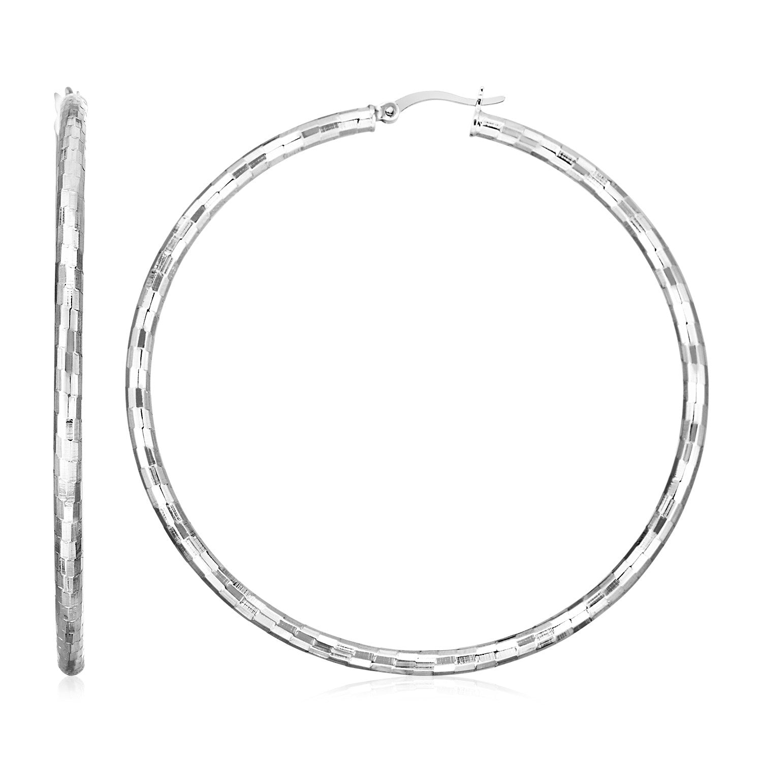 Sterling Silver Hoop Earrings with Hammered Texture in Hinged Snap Back