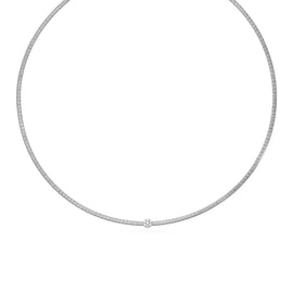 White Gold 14k Women's Necklace with Brushed Texture and Diamonds