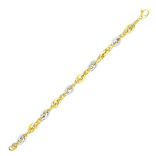 Load image into Gallery viewer, Two-Tone Gold 14k Interlaced Smooth and Textured Women&#39;s Link Bracelet