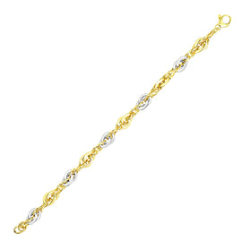 Two-Tone Gold 14k Interlaced Smooth and Textured Women's Link Bracelet