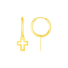 Load image into Gallery viewer, Yellow Gold 14k Polished Hoop Earrings with Crosses &amp; Hinged Snap Back