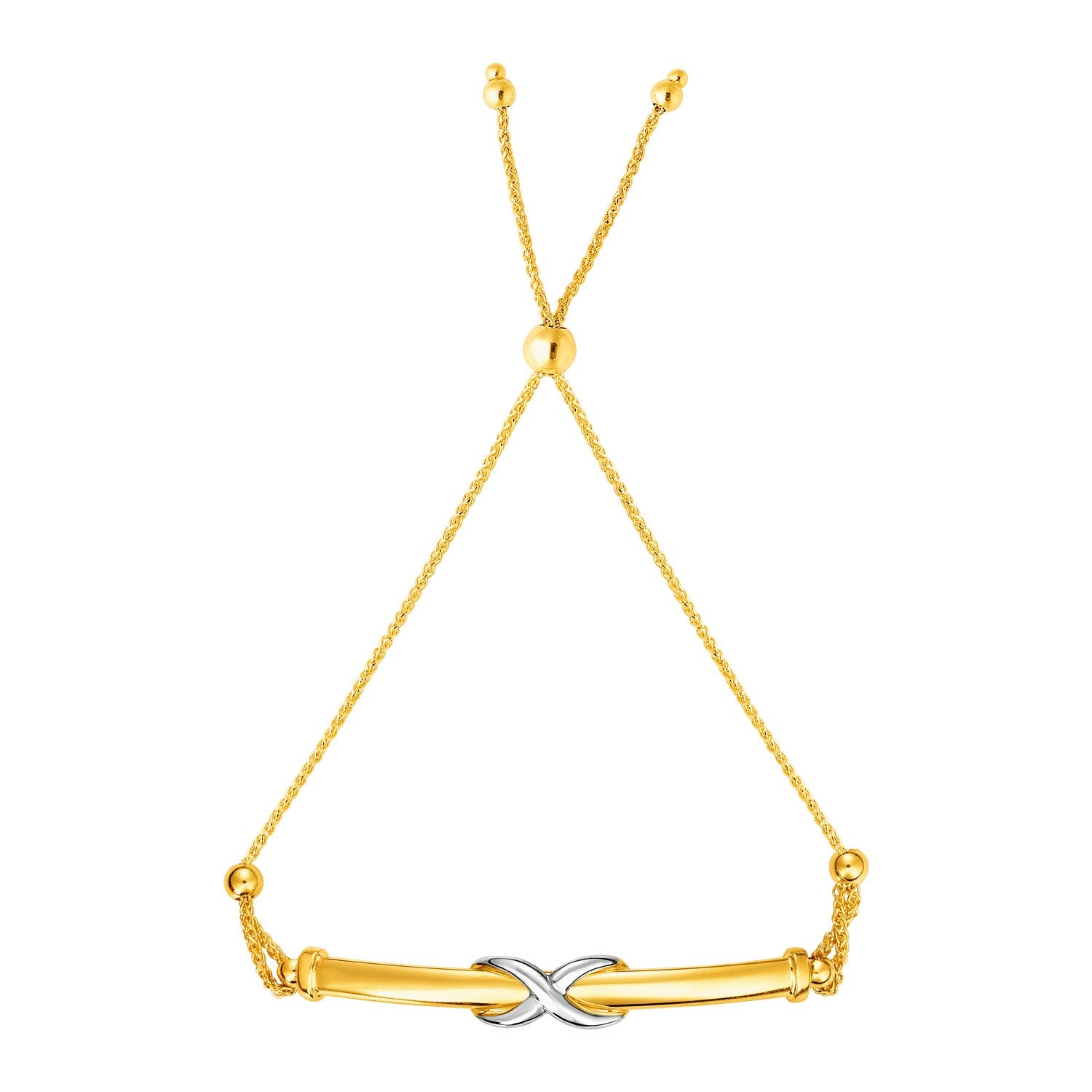 Yellow and White Gold 14k Adjustable Friendship Women's Bracelet with Infinity Motif