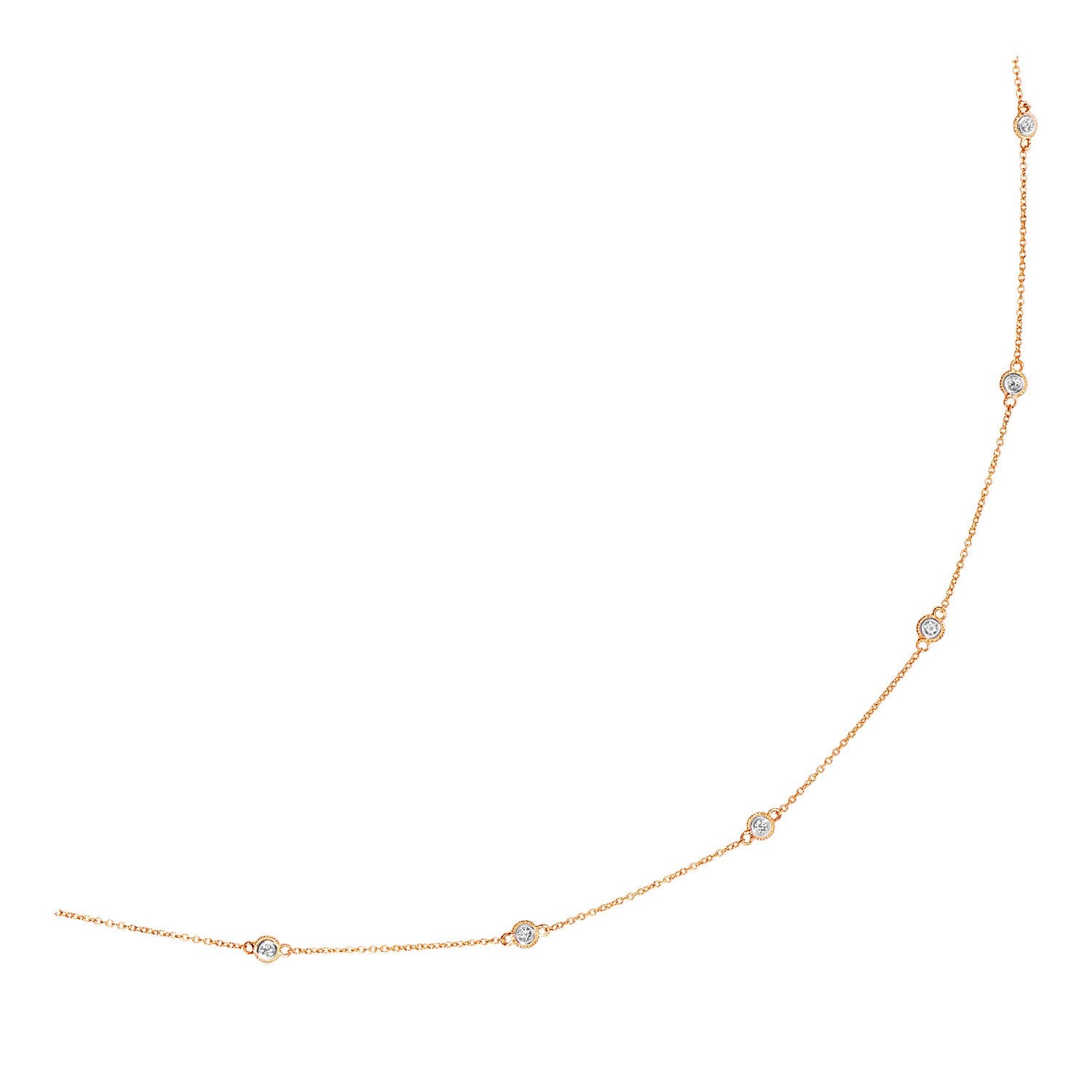 Rose Gold 14k Station Women's Necklace with Round Diamonds