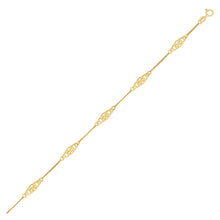 Load image into Gallery viewer, Yellow Gold 14k Anklet with Fancy Diamond Shape Filigree Stations