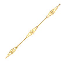 Load image into Gallery viewer, Yellow Gold 14k Anklet with Fancy Diamond Shape Filigree Stations