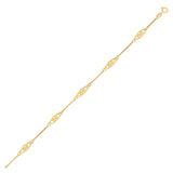 Yellow Gold 14k Anklet with Fancy Diamond Shape Filigree Stations