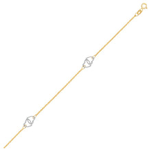 Load image into Gallery viewer, Two Tone Gold 14k Entwined Heart Stationed Anklet