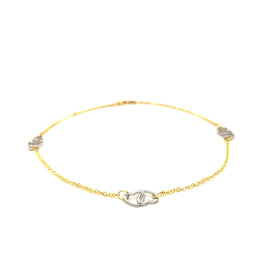Two Tone Gold 14k Entwined Heart Stationed Anklet