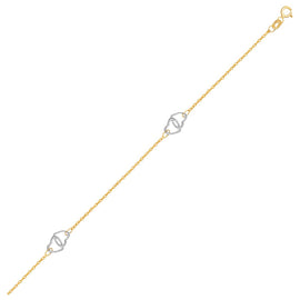 Two Tone Gold 14k Entwined Heart Stationed Anklet