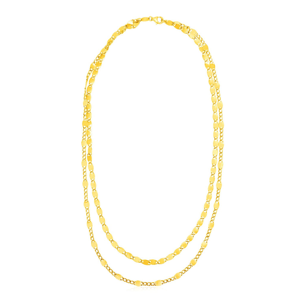 Yellow Gold 14k Women's Two Strand Necklace with Polished Oval Links