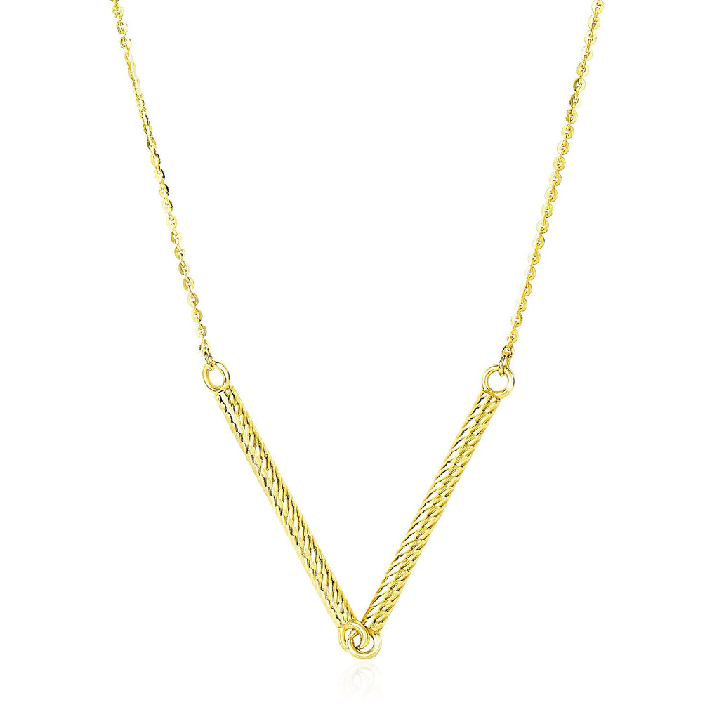Yellow Gold 14k Chain Two Connected Thin Women's Bar Necklace with Pendant