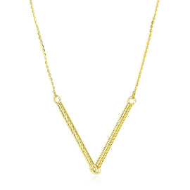 Yellow Gold 14k Chain Two Connected Thin Women's Bar Necklace with Pendant