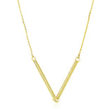 Yellow Gold 14k Chain Two Connected Thin Women's Bar Necklace with Pendant