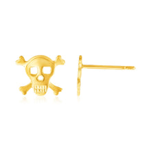 Load image into Gallery viewer, 14K Yellow Gold Skull and Crossbones Post Earrings