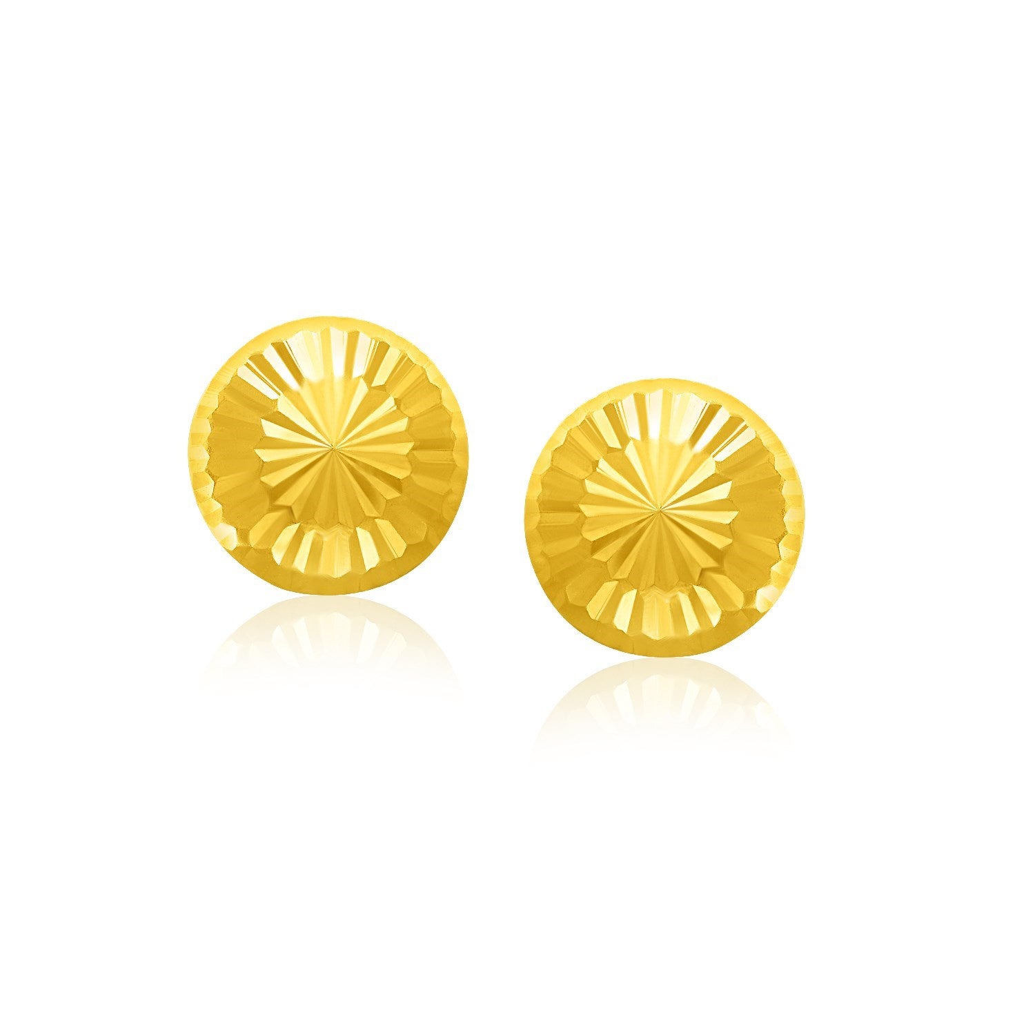 Yellow Gold 14k Textured Flat Style Stud Earrings