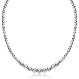 Sterling Silver Rhodium Plated Graduated Motif Polished Bead Women's Fancy Necklace