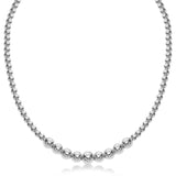 Sterling Silver Rhodium Plated Graduated Motif Polished Bead Women's Fancy Necklace