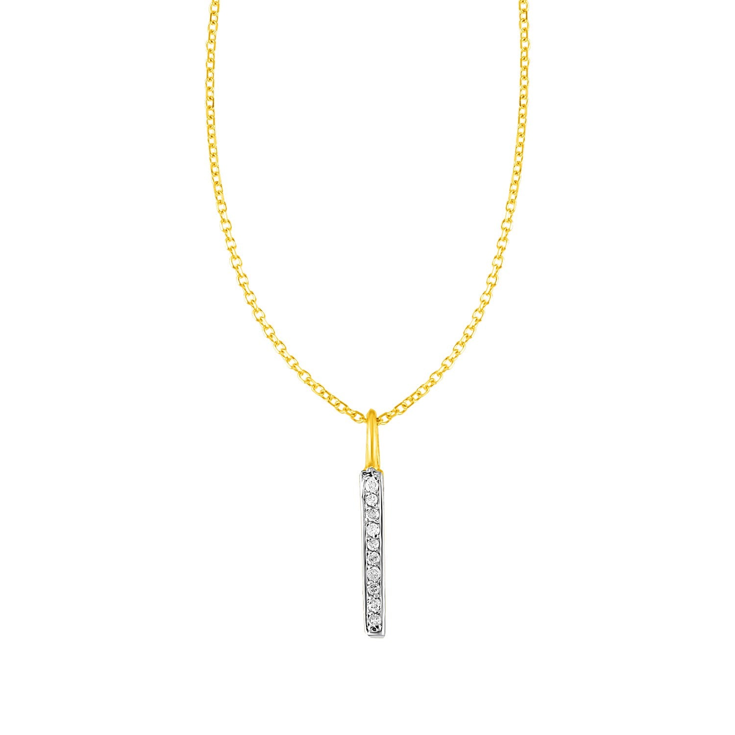 14k Yellow Gold Bar Pendant with Diamonds