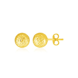 Yellow Gold 14k Ball with Classic Crystal Cut Texture Earrings in Pushback Clasps