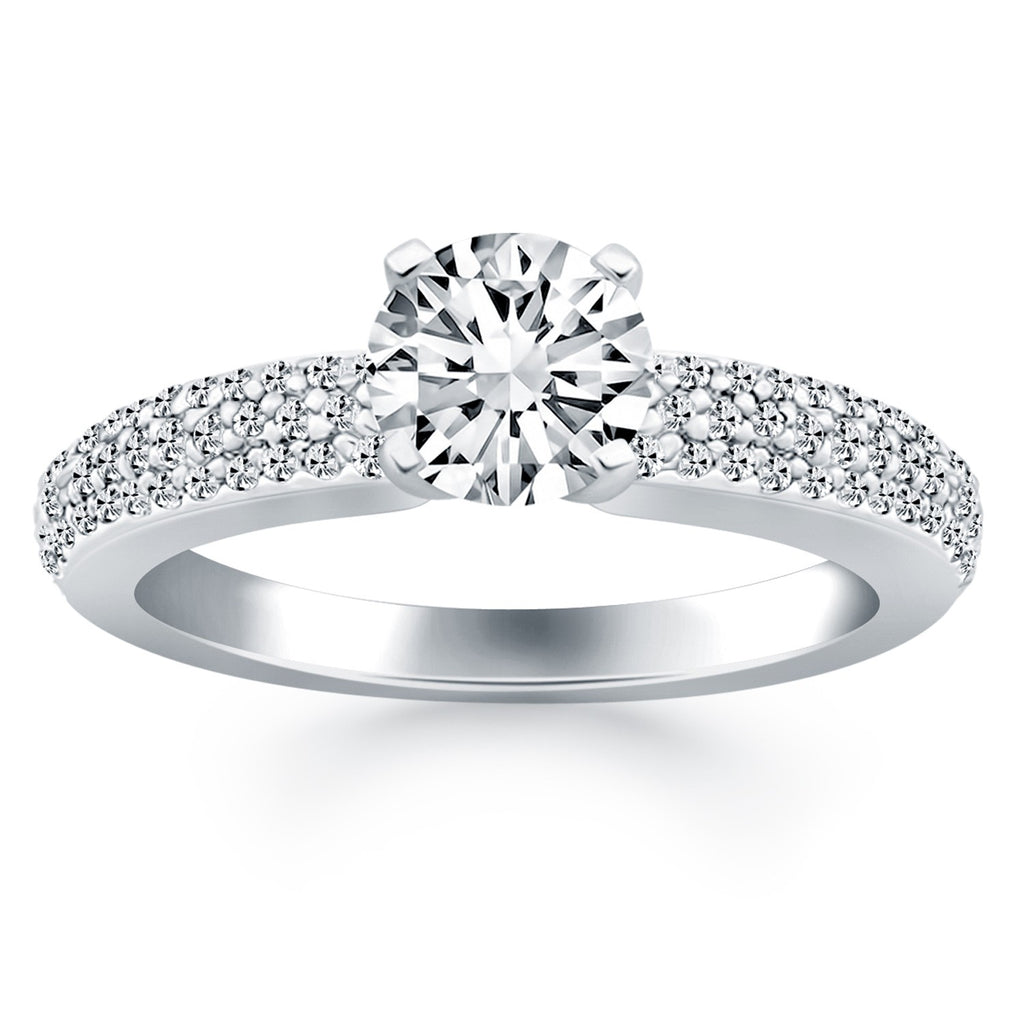 White Gold 14k Triple Row Pave Diamond Engagement Ring