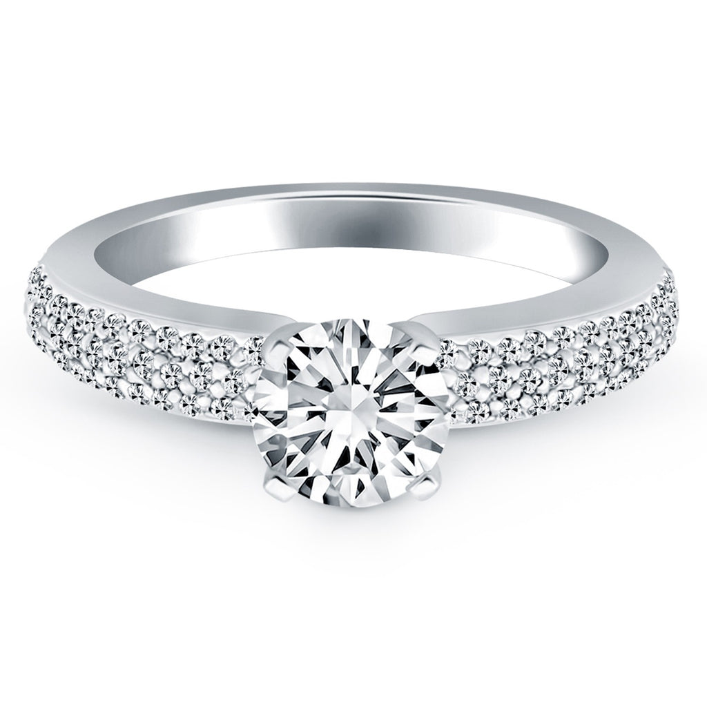 White Gold 14k Triple Row Pave Diamond Engagement Ring
