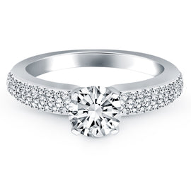 White Gold 14k Triple Row Pave Diamond Engagement Ring