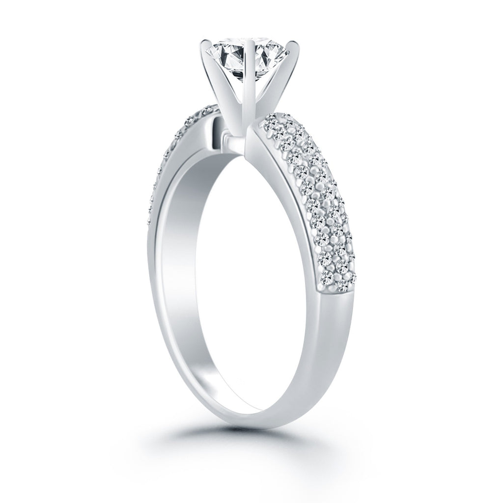 White Gold 14k Triple Row Pave Diamond Engagement Ring