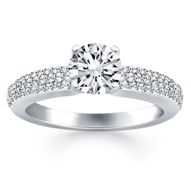 White Gold 14k Triple Row Pave Diamond Engagement Ring