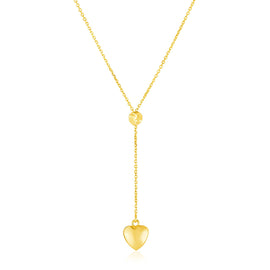 14k Yellow Gold Lariat Style Necklace with Heart