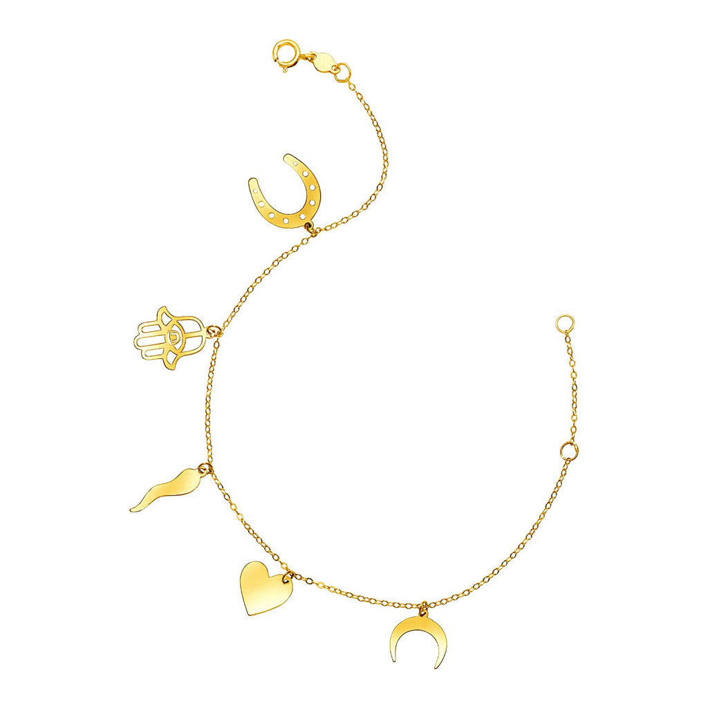 Yellow Gold 14k 7 inch Polished Women's Charms Bracelet