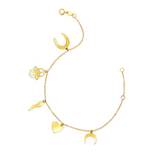 Load image into Gallery viewer, Yellow Gold 14k 7 inch Polished Women&#39;s Charms Bracelet