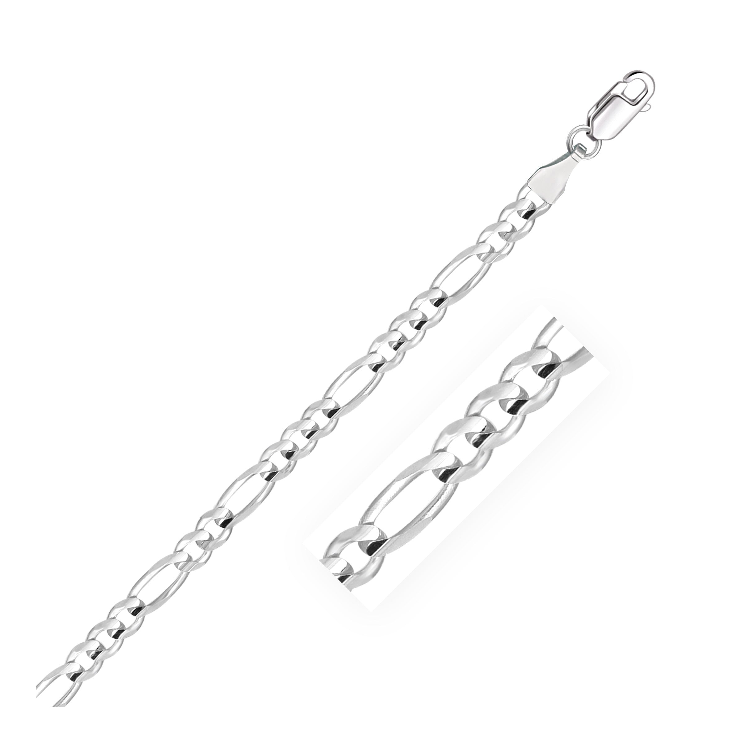 White Gold 4.6mm 14k Solid Lobster Claw Figaro Chain